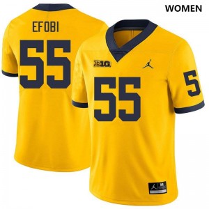 #55 Nathan Efobi Michigan Wolverines Yellow Women Jersey 2025-26 College Football 344853-129