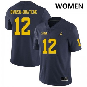 #12 Nathaniel Owusu-Boateng Michigan Wolverines Navy Women Jerseys University College Football 202764-417
