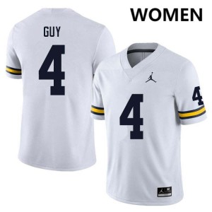 #4 TJ Guy University of Michigan White Women Jersey Replica College Football 239426-980