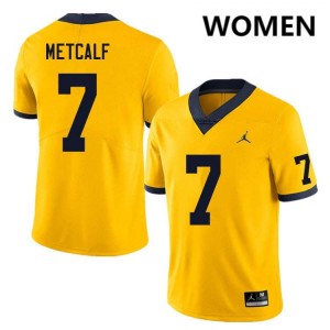 #7 TJ Metcalf Michigan Wolverines Yellow Womens Jersey Replica College Football 900674-179