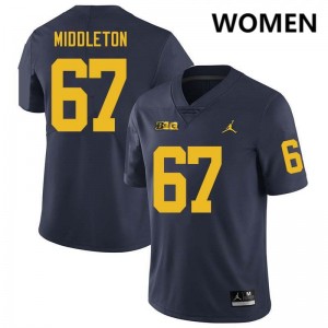 #67 Trent Middleton Wolverines Navy Women's Jersey NCAA College Football 735073-845