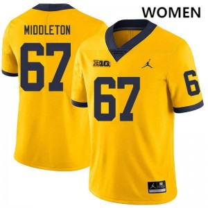 #67 Trent Middleton University of Michigan Yellow Womens Jerseys Stitched College Football 776337-459