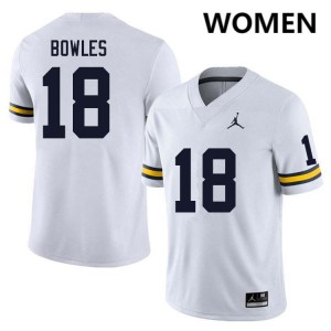 #18 Troy Bowles University of Michigan White Women Jersey Embroidery College Football 356610-972