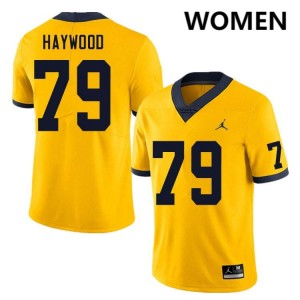 #79 Ty Haywood University of Michigan Yellow Womens Jersey Limited College Football 699849-447