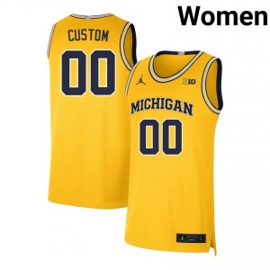 #00 Custom University of Michigan Maize Womens Jerseys Official College Basketball 492305-516