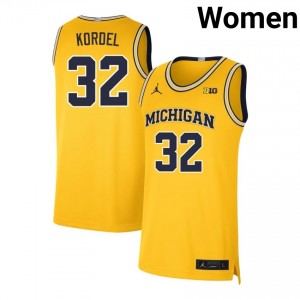 #32 Malick Kordel Michigan Maize Women's Jerseys Game College Basketball 707046-189