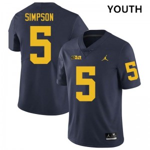 #5 Anthony Simpson Michigan Navy Youth Jersey Embroidery College Football 526205-868