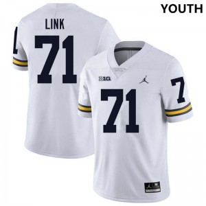 #71 Evan Link Michigan White Youth Jerseys Replica College Football 881484-667