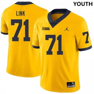 #71 Evan Link University of Michigan Yellow Youth Jerseys Alumni College Football 591928-973