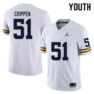 #51 Greg Crippen Wolverines White Youth Jerseys NCAA College Football 504747-400