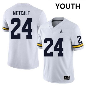 #24 Tevis Metcalf Michigan White Youth Jersey Replica College Football 282210-918