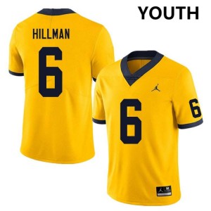 #6 Brandyn Hillman University of Michigan Yellow Youth Jersey 2025-26 College Football 490129-288