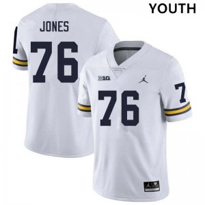 #76 Connor Jones Michigan Wolverines White Youth Jersey Player College Football 951267-641