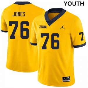 #76 Connor Jones Wolverines Yellow Youth Jersey Limited College Football 388269-622