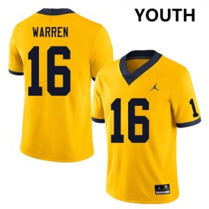 #16 Davis Warren Wolverines Yellow Youth Jersey NCAA College Football 356414-346
