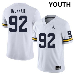 #92 Ike Iwunnah Michigan White Youth Jersey NCAA College Football 314862-542