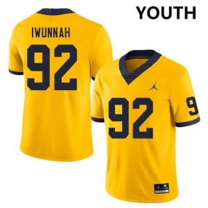 #92 Ike Iwunnah University of Michigan Yellow Youth Jersey Limited College Football 987118-266