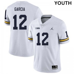 #12 Jake Garcia Michigan White Youth Jersey Embroidery College Football 941264-933
