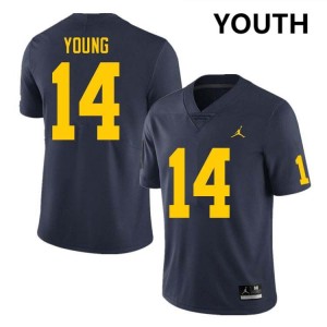 #14 Jordan Young University of Michigan Navy Youth Jerseys Embroidery College Football 396473-882