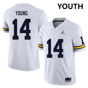 #14 Jordan Young Michigan White Youth Jerseys Embroidery College Football 857246-519