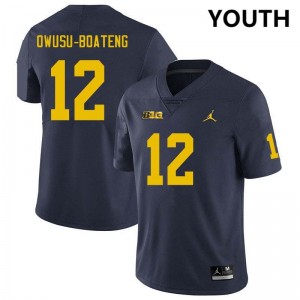#12 Nathaniel Owusu-Boateng Michigan Navy Youth Jerseys Game College Football 852157-950