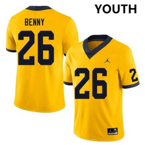#26 Rayshaun Benny Wolverines Yellow Youth Jerseys University College Football 623048-614