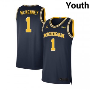 #1 Trey McKenney Michigan Navy Youth Jersey Embroidery College Basketball 475417-368
