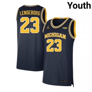 #23 Yaxel Lendeborg Michigan Wolverines Navy Youth Jerseys Embroidery College Basketball 479044-638