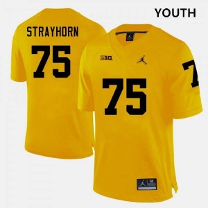 #75 Kaden Strayhorn University of Michigan Yellow Youth Jersey Replica College Football 232125-272
