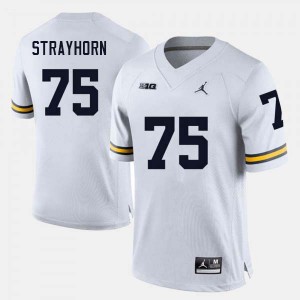 #75 Kaden Strayhorn University of Michigan White Men Jerseys Replica College Football 556923-797
